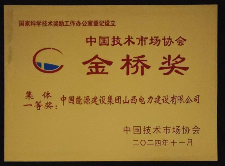 山西電建榮獲中國技術(shù)市場(chǎng)協(xié)會(huì)“金橋獎(jiǎng)”集體